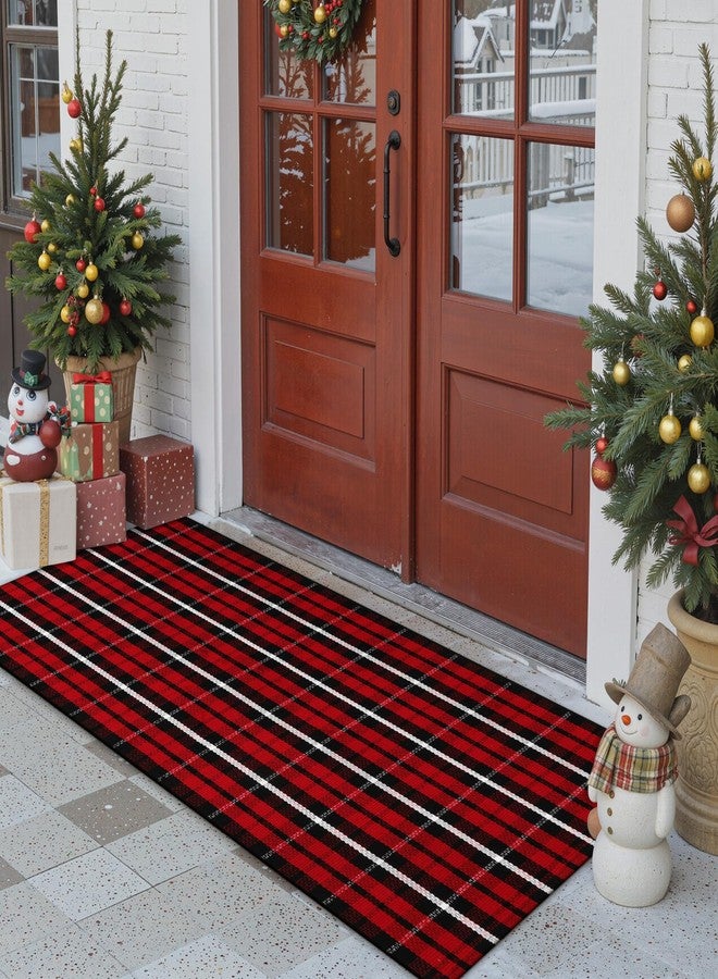 Collive Buffalo Plaid Checkered Outdoor Rug, Christmas Decor Door Mat, Xmas Red and Black 2x4.3 Front Porch Rug, Washable Welcome Layered Doormat Outside Entrance for Kitchen Entryway Patio - Image 2